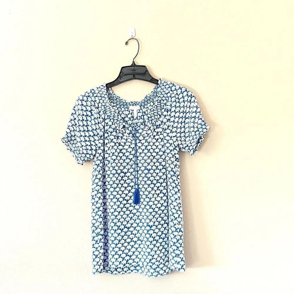 Joie Masha 100% Silk Elephant Print Tassel Blouse